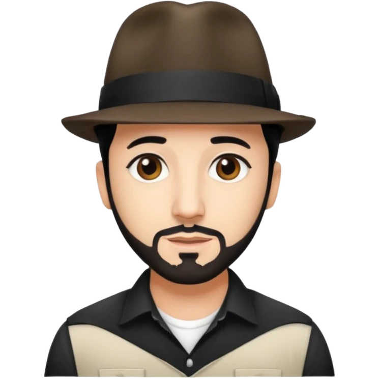 AJ McLean brown eyes, black hair, white shirt and fedora hat emoji