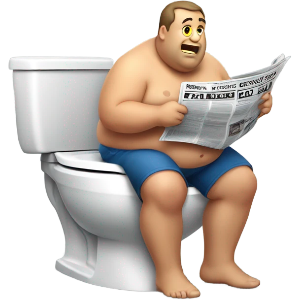 fat guy sitting on toilet reading newspaper no shirt emoji