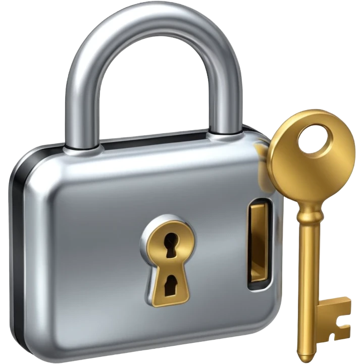 A chrome silver lock and key emoji, smooth metallic surfaces, glossy reflections, luxury swag vibe, minimal iOS emoji style, centered on clean white background emoji