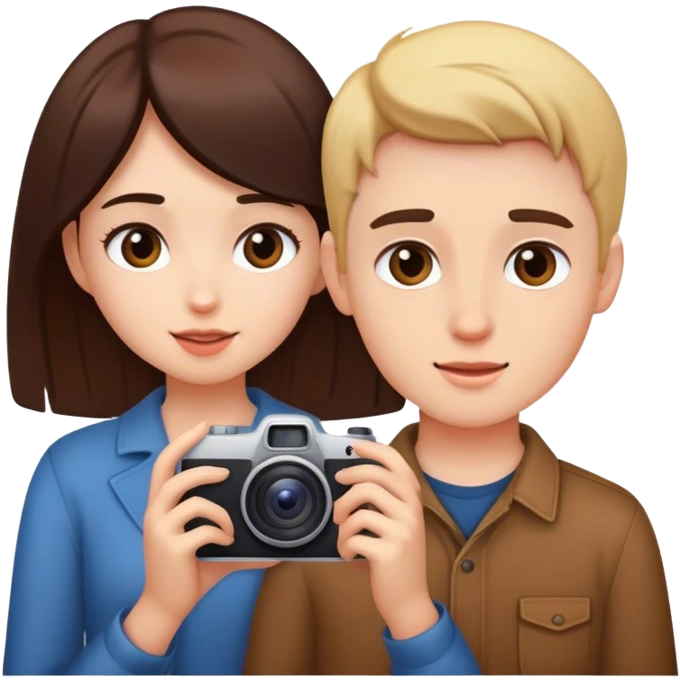 Una pareja sacandose una foto, la chica saca la foto y el chico esta detras de ella emoji