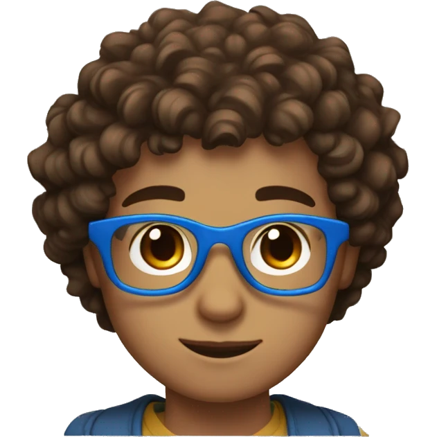 A Boy with Brown curls and brown eyes with a smaller hoy with brown straight hair and blue glasses emoji