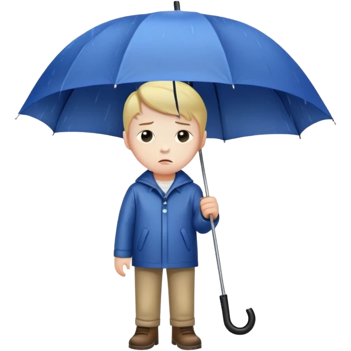 Sad boy standing alone in the rain with an umbrella emoji