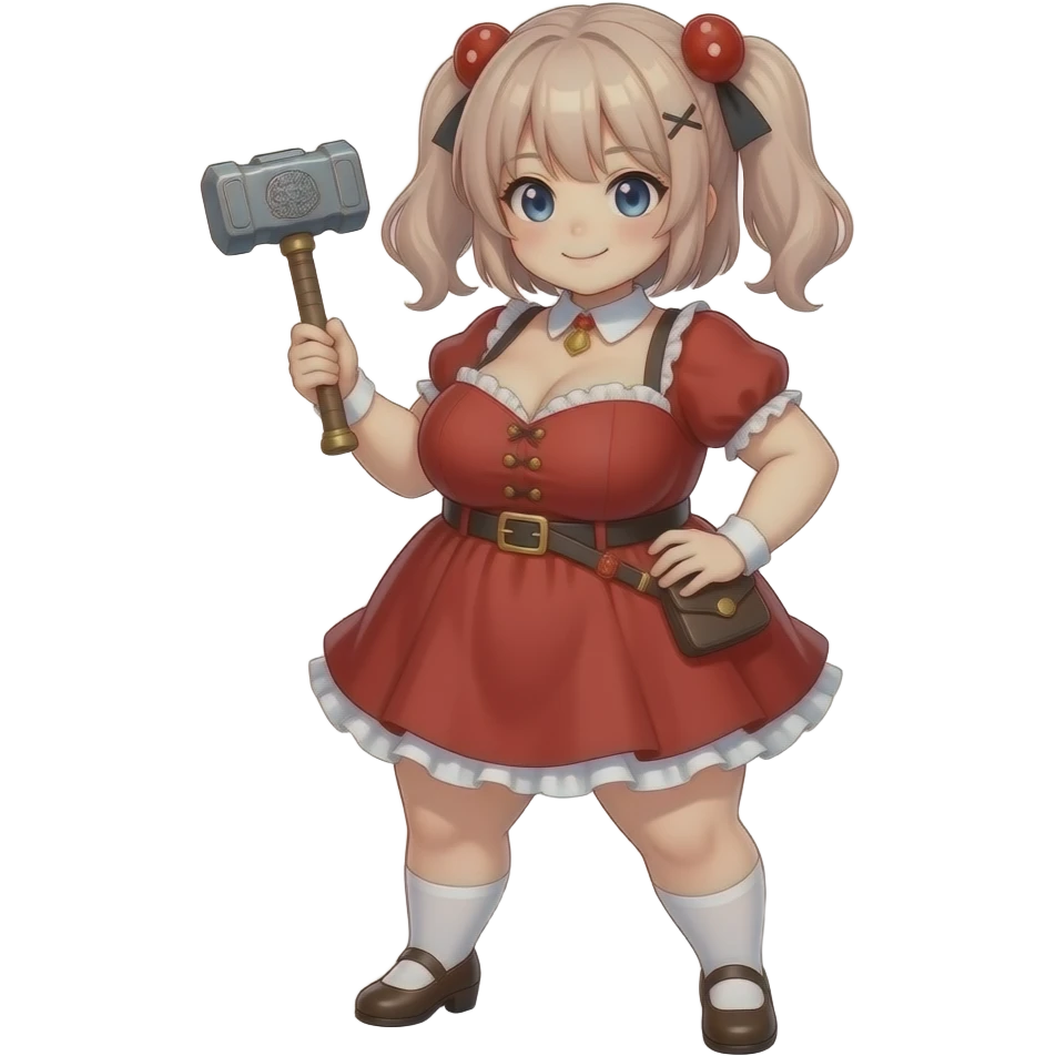 Amy rose, Anime-style girl with a big figure dressed in a red dress, with a pica pica hammer emoji
