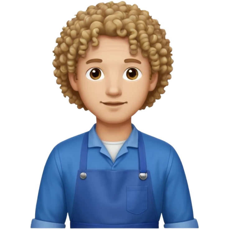 man with curly hair in blue apron emoji