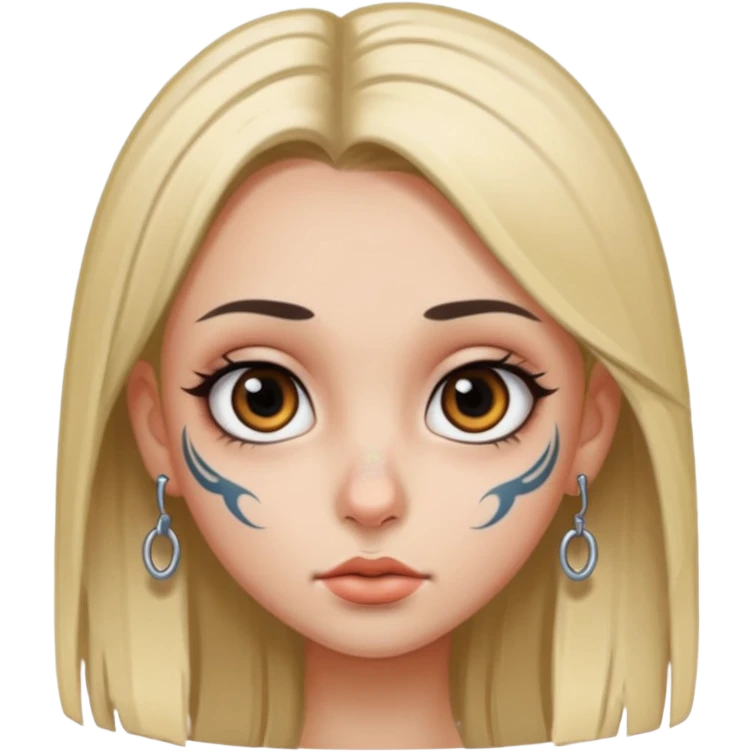 دختری با موهای صاف چشم درشت پیرسینگ زده تتوداره emoji