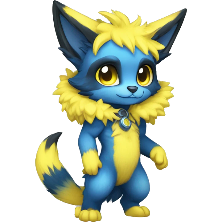 Anthro-Edgy-Cool-Blue-Yellow-Contrast-Colors-Fantasy-Fur-Sona-Chibi-Shiny-Fakémon-Hybrid full body emoji