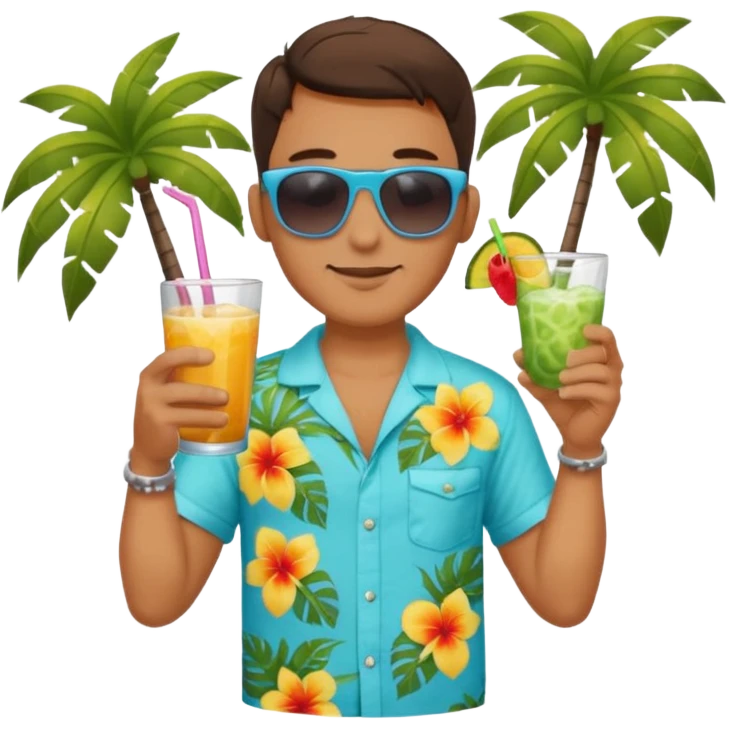 man with drink , beach shirt emoji