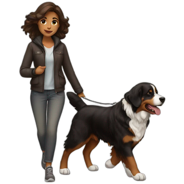 brown-haierd-woman-walking-bernese-dog emoji