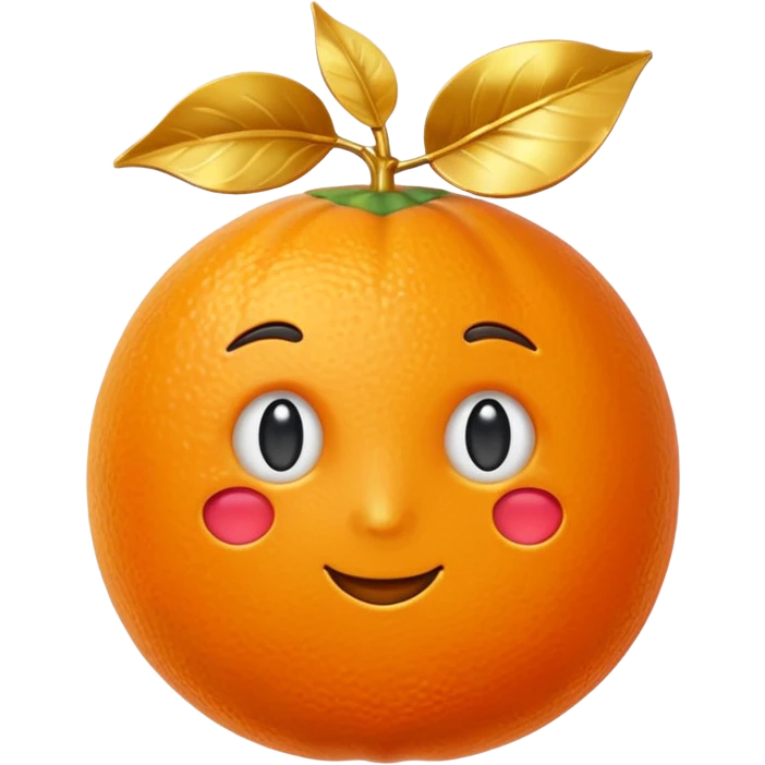 Hermès-style orange fruit with a gold leaf, luxury, cute emoji style emoji