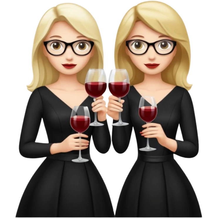Two ladies in black gowns holding glasses of wine emoji