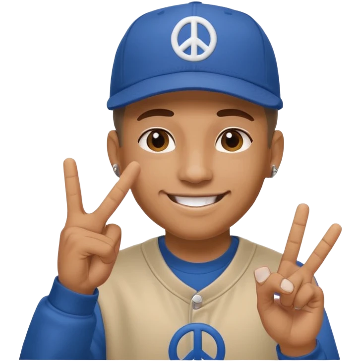 Hiphopper with baseball cap doing a peace sign with his fingers emoji