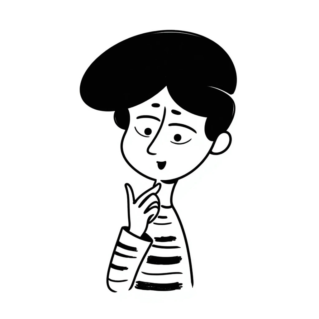 a young man with a beret, hand-drawn doodle style emoji