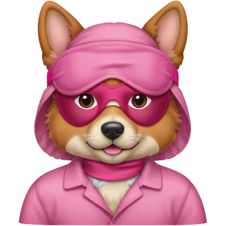 a dog with red sleep mask and wearing pink shirt emoji