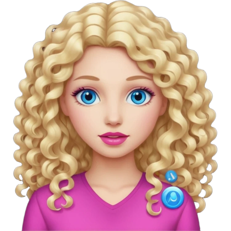 açık tenli  uzun kıvırcık sarı saçlı mavi gözlü   dudak rengi pembe yetişkin kadın yüz   emoji