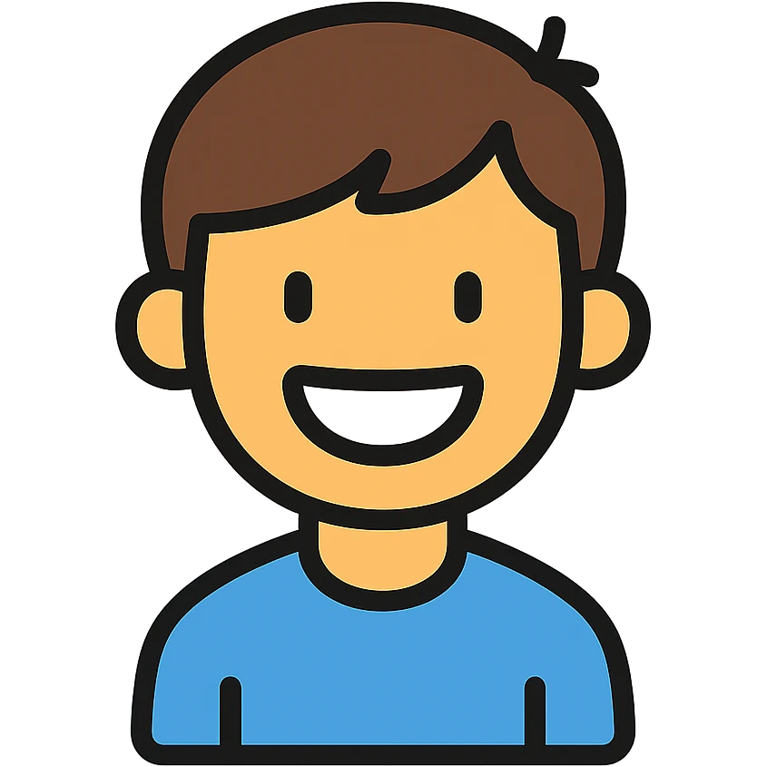 color outline icon of a little boy smiling and showing teeth emoji