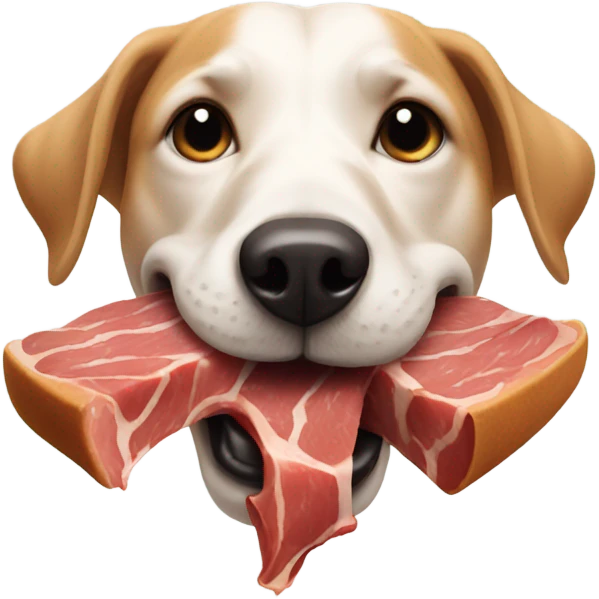 A dog eating a pound of meat emoji