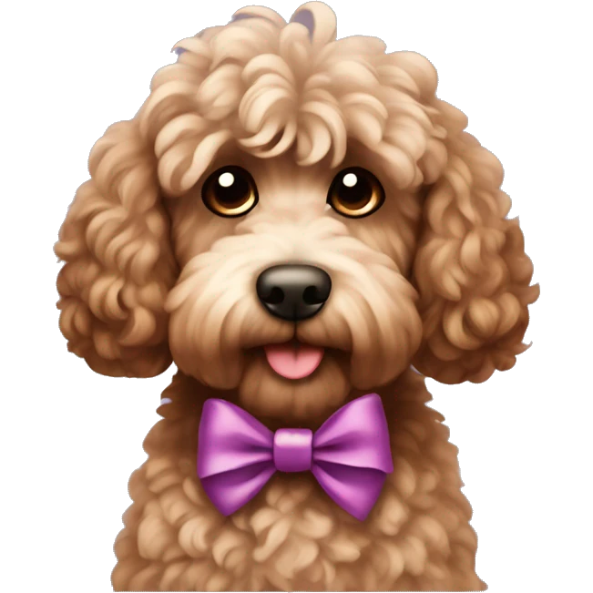Brown fluffy cockapoo with a bow emoji