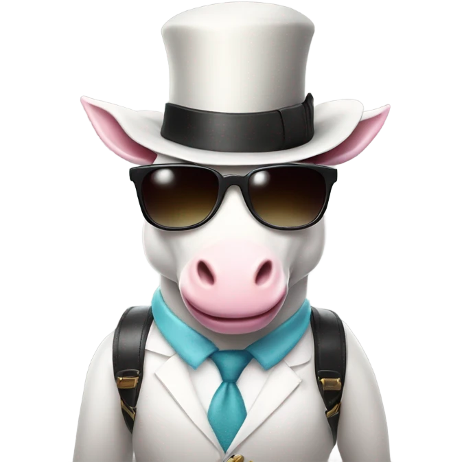 Unicorn with top hat and sunglasses smiling  while holding a Prada bag emoji