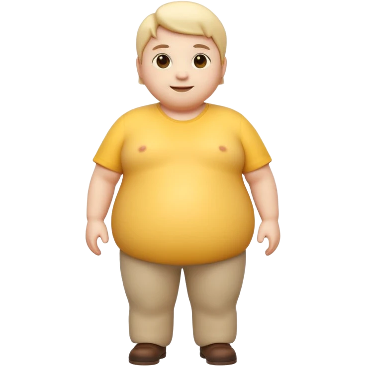 A 3D emoji in iOS emoji aesthetic style of a chubby full-body person standing upright, with round belly, soft features, and a cheerful smile. Glossy texture, bright lighting, minimal white background, friendly and expressive design. emoji