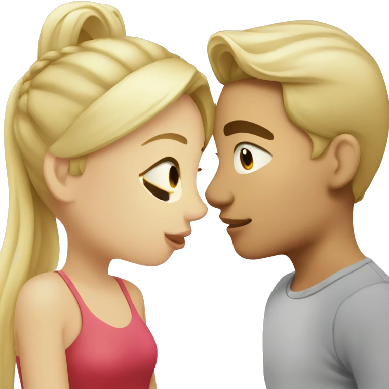 Make a blonde asian girl with a guy with a pony tail kissing  emoji