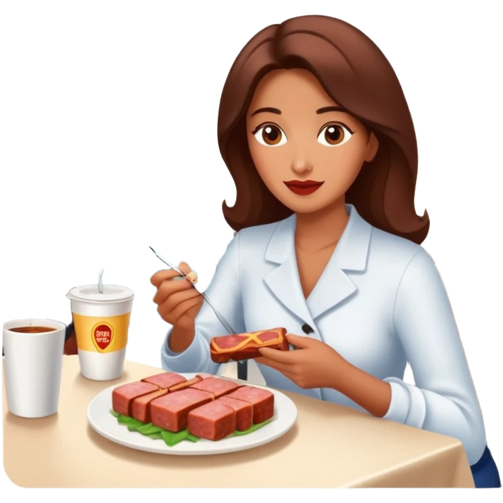  paris women eating SPAM meat at cafe landscape  emoji
