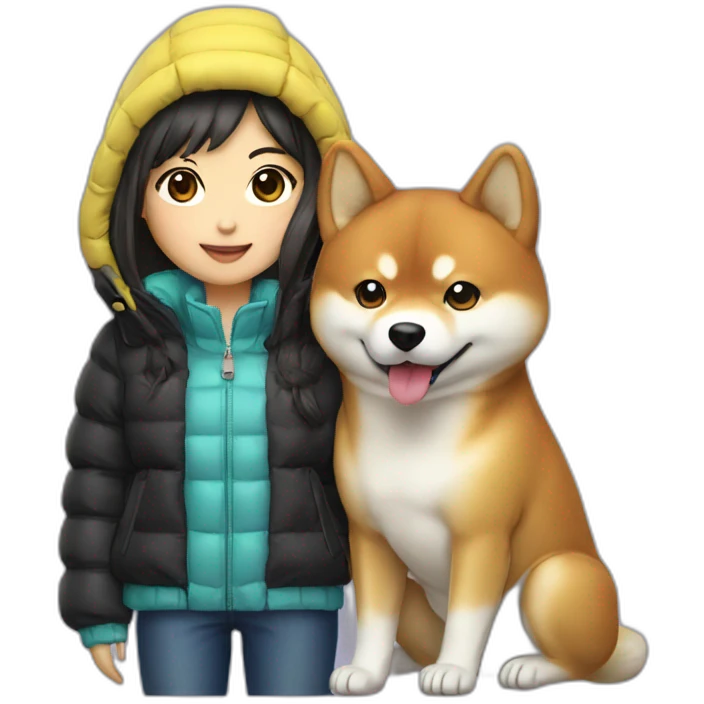 japanese girl and shiba wering puffer jacket  emoji
