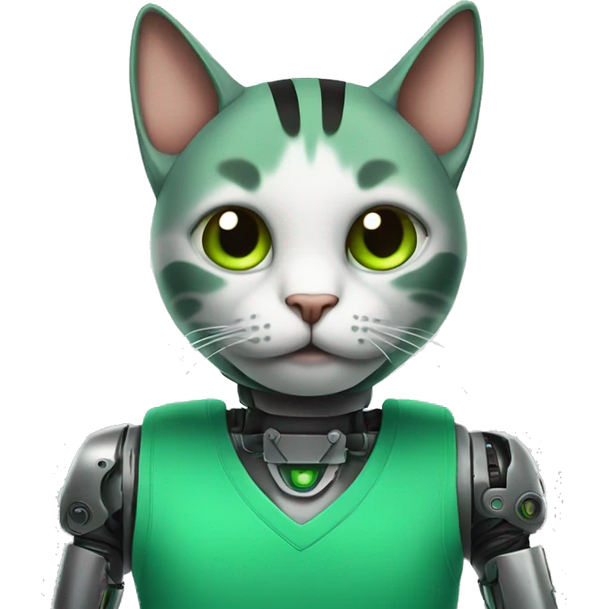 cat robot wearing a green shirt emoji