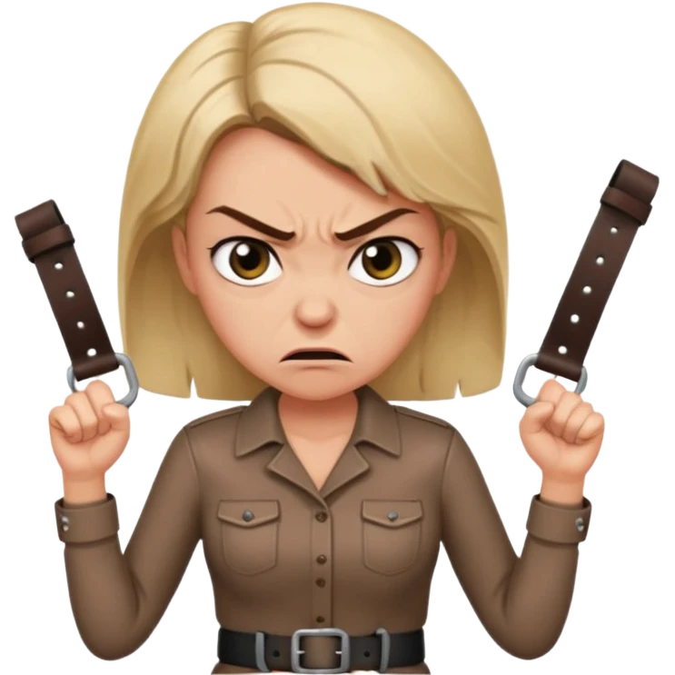 mom with a belt in her two hands and an angry expression on her face emoji