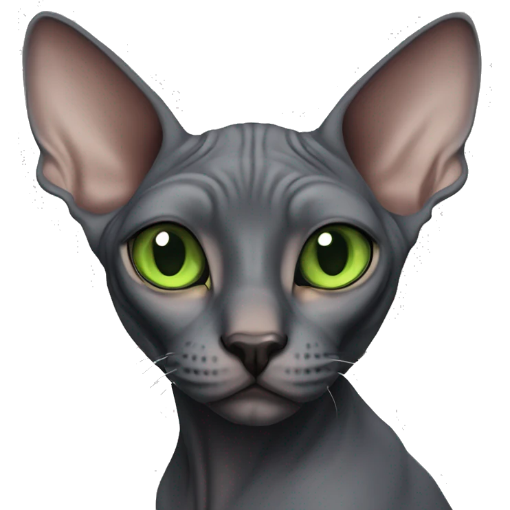 Dark grey sphynx cat with green eyes emoji