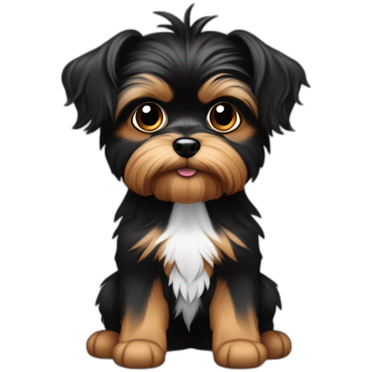 Perro peludo chico yorki feo negro Pelo largo le tapa los ojos mucho despeinado pelo en la cara, ojos tapados, negro y café emoji