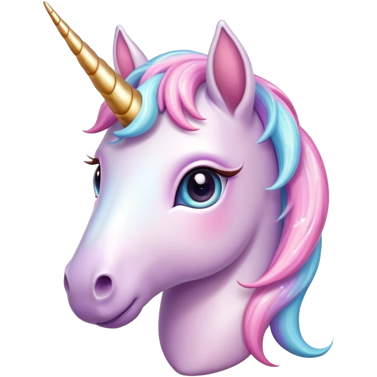 Cinematic Cute Unicorn Pony Portrait Emoji, Head tilted playfully and inquisitively, featuring a charming, diminutive form with a gentle pastel color, a delicate, sparkling horn and large, dreamy eyes full of wonder, Simplified yet irresistibly adorable features, highly detailed, glowing with a warm, magical glow, high shine, affectionate and lively, stylized with a touch of whimsical charm, soft glowing outline, capturing the essence of a mischievous yet endearing unicorn pony that seems as if it could prance out of the screen into your arms! emoji
