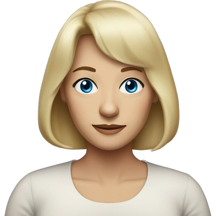widow with blonde, shoulder length hair with bangs, blue eyes,  60 years old, 160 pounds emoji