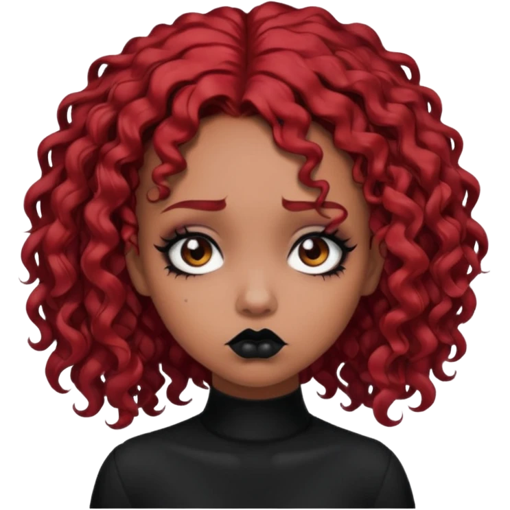 goth girl red hair cacheado médio pele parda, expressão triste  emoji