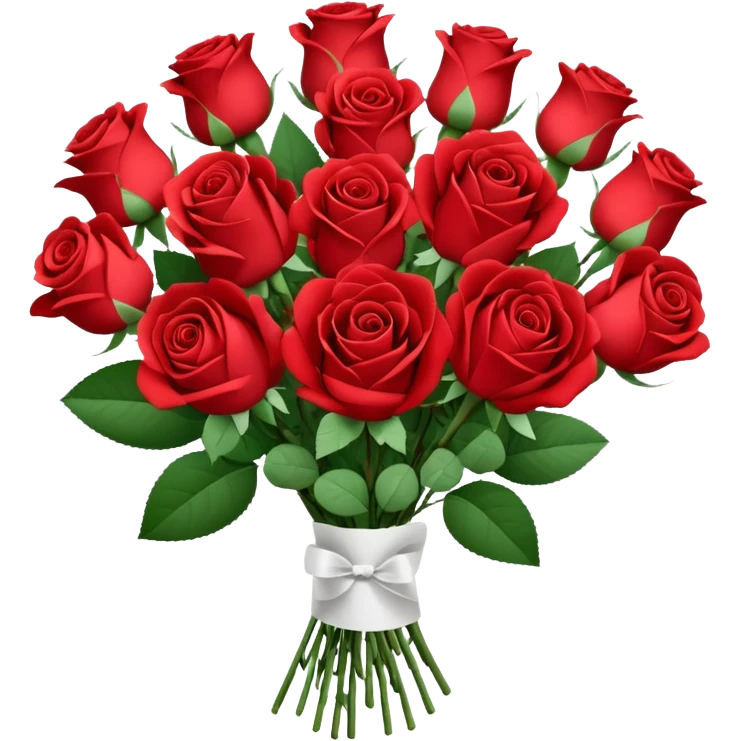 A paper-wrapped bouquet of fresh roses and baby’s breath emoji
