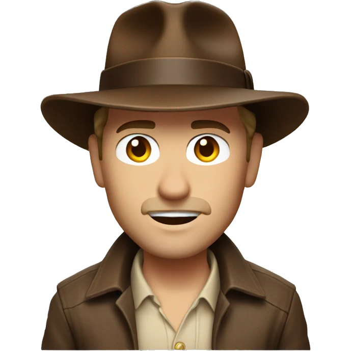 White Indiana Jones with a dark brown jacket and a brown hat, beige shirt emoji