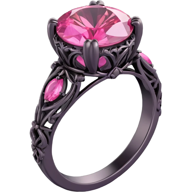 minimal 3D gothic ring with pink gemstone, simple and elegant emoji
