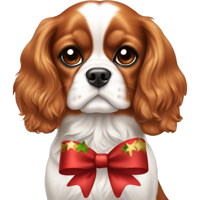 Cavalier King Charles wearing a Christmas bow  emoji