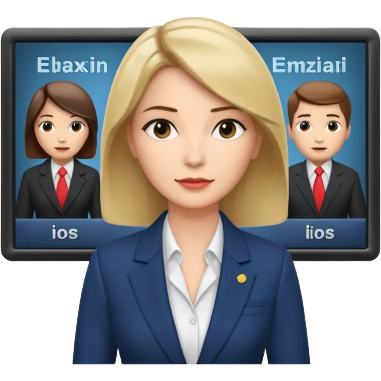 news anchor woman, with a screen with a prompter in front of her emoji