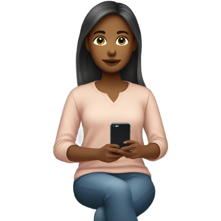 Girl sitting with smartphone indoors with long sleeves with medium skin tone emoji