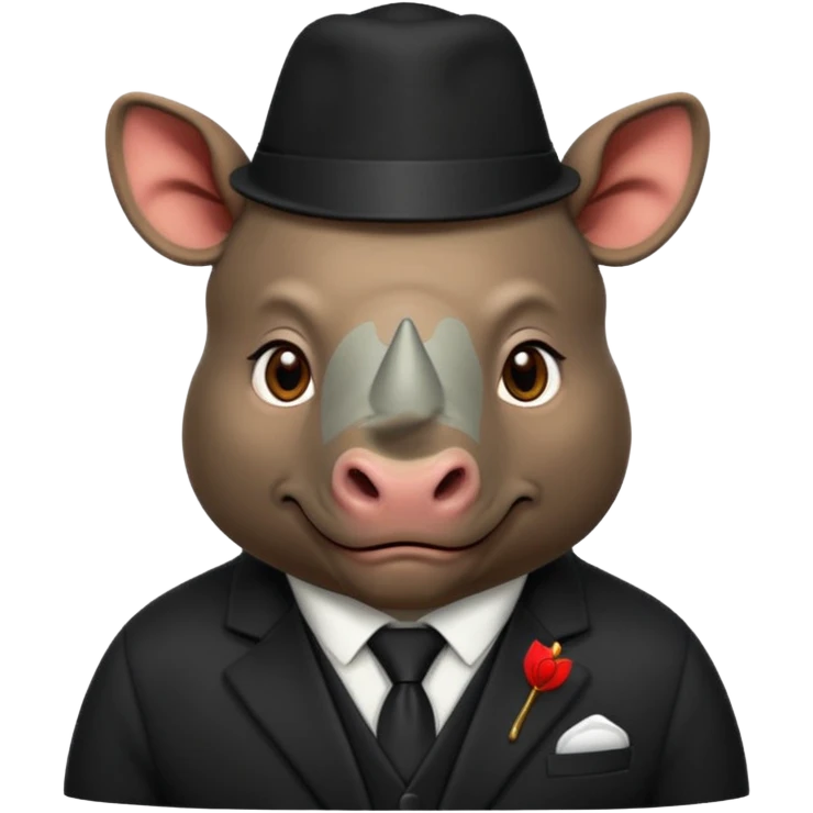 black suited rhino with fes hat emoji