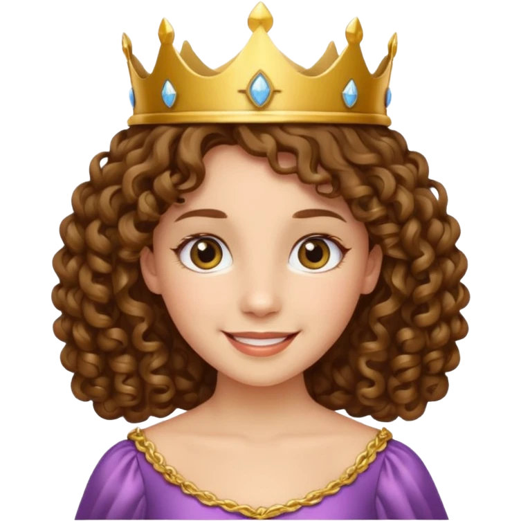 Princess with curly brown hair, small crown emoji