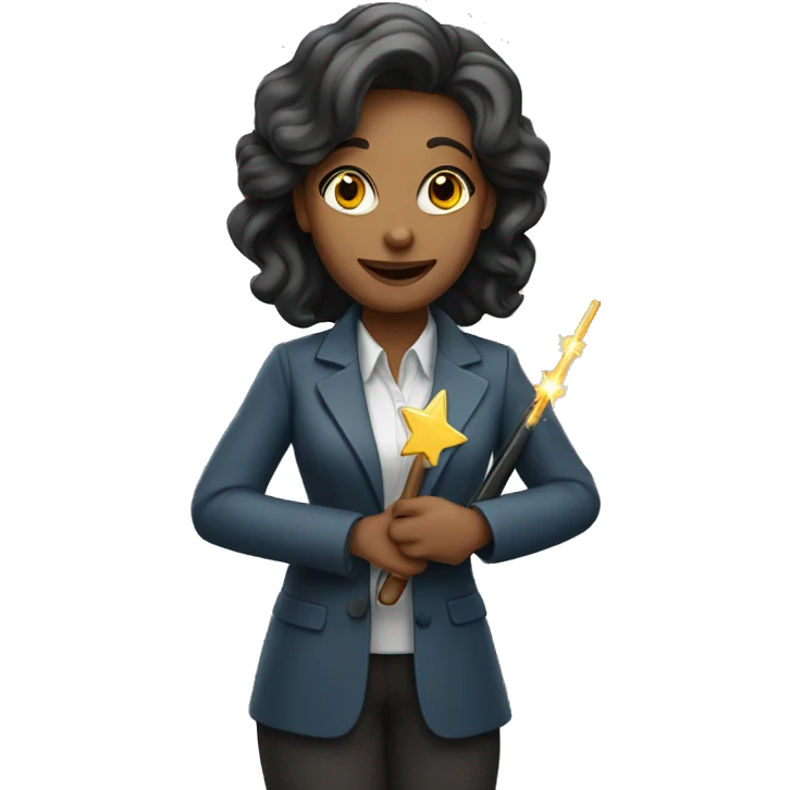 a female teacher holds a magic wand in her hand emoji