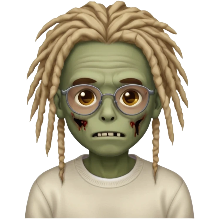 Zombie boy with dread locks that go to his cheeks and they are covering his eyes kind of with glasses and plain white sweater emoji