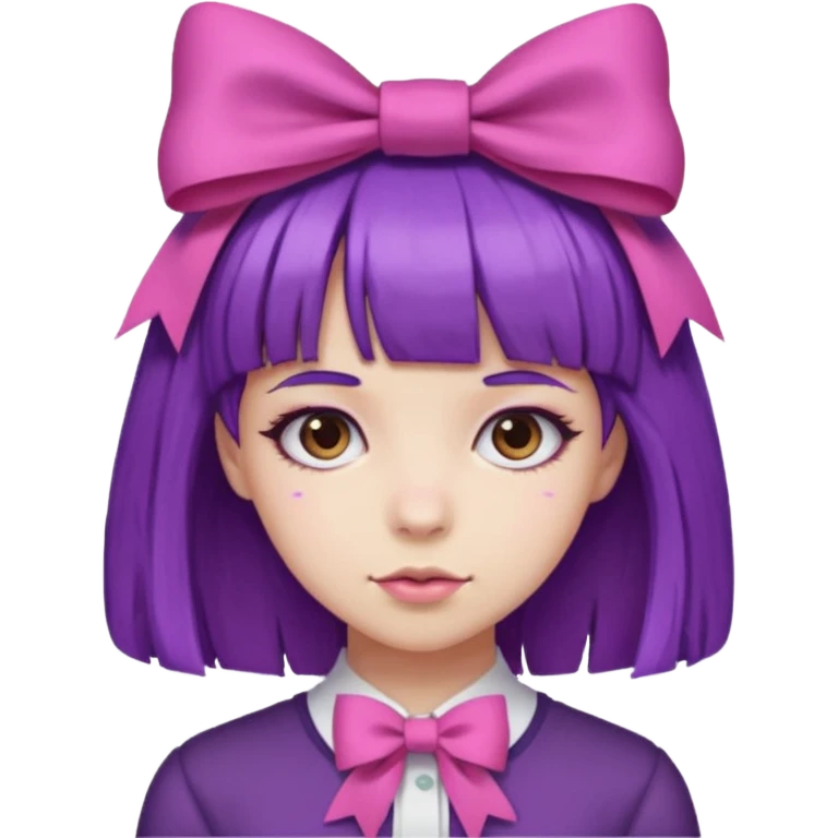 girl with bangs and purple hair and pink hairbow on the side of head emoji