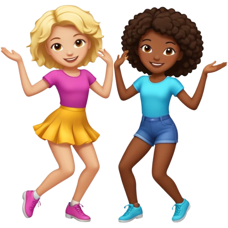 Best friends dancing: one black girl one white girl emoji