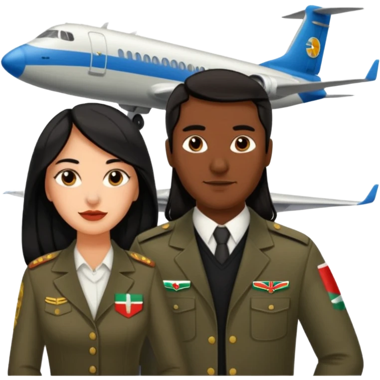 Mujer mexicana y hombre húngaro con un avión de fondo  emoji
