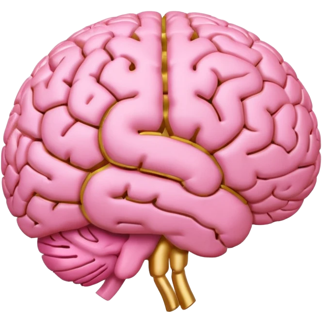 A pink brain with elegant golden details and accents,  In the center of the brain, there's a clean, empty space or hollow area, as if a part is carved out.  emoji