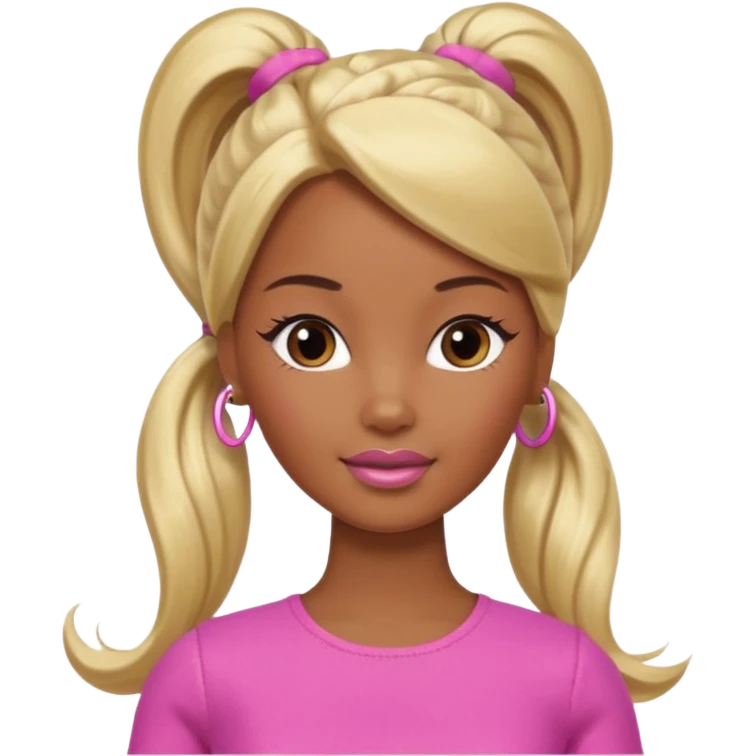 Brown skin blonde hair Barbie with hair in ponytail  emoji