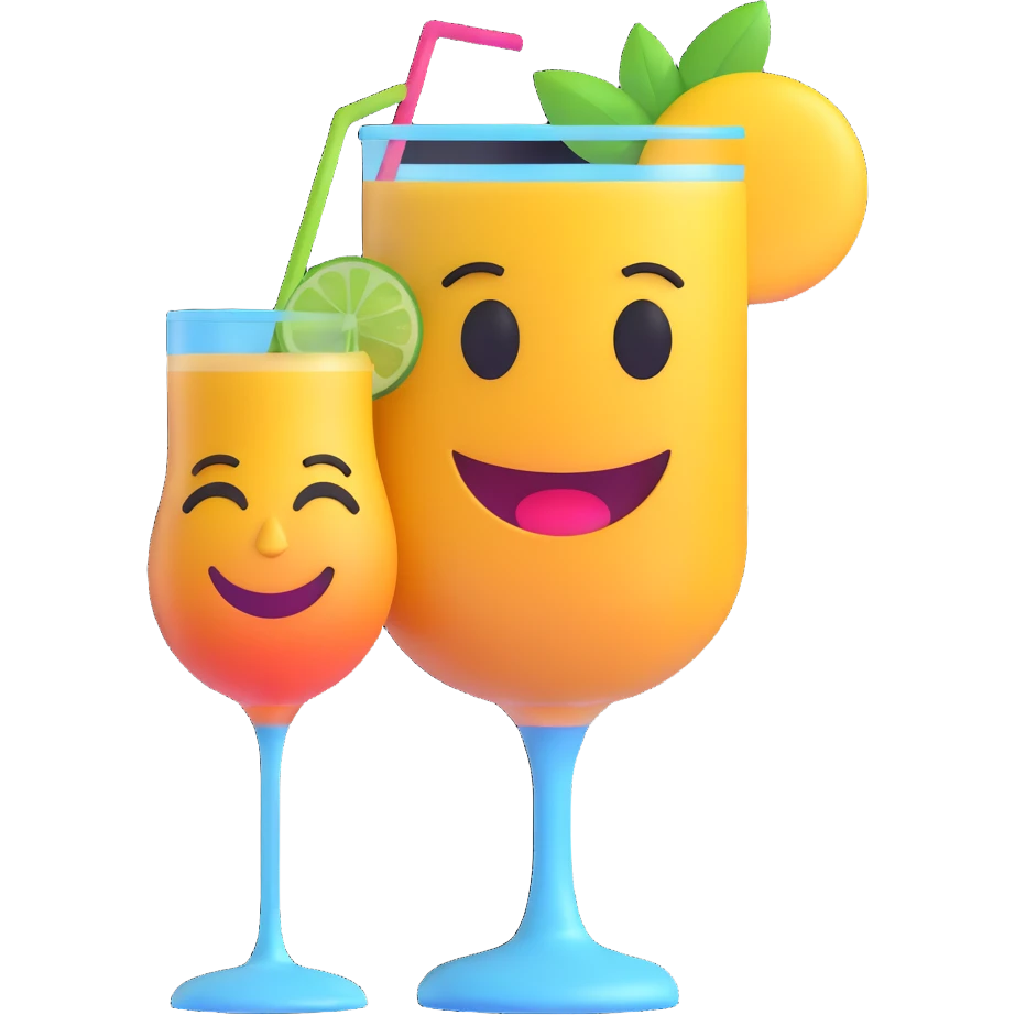 3D smiley emoji, nagy szempillás, koktéllal, kacsintós emoji