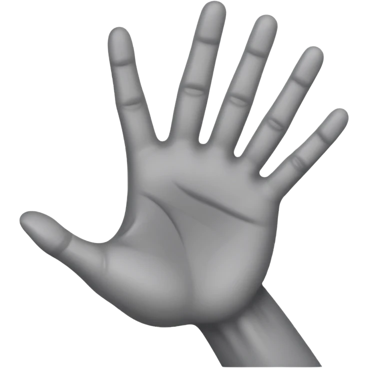 front angle view of a grey colored arm and 5 fingered hand reaching out emoji